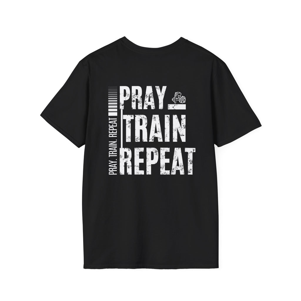 Pray Train Repeat Tee – Faith Meets Fitness Motivation