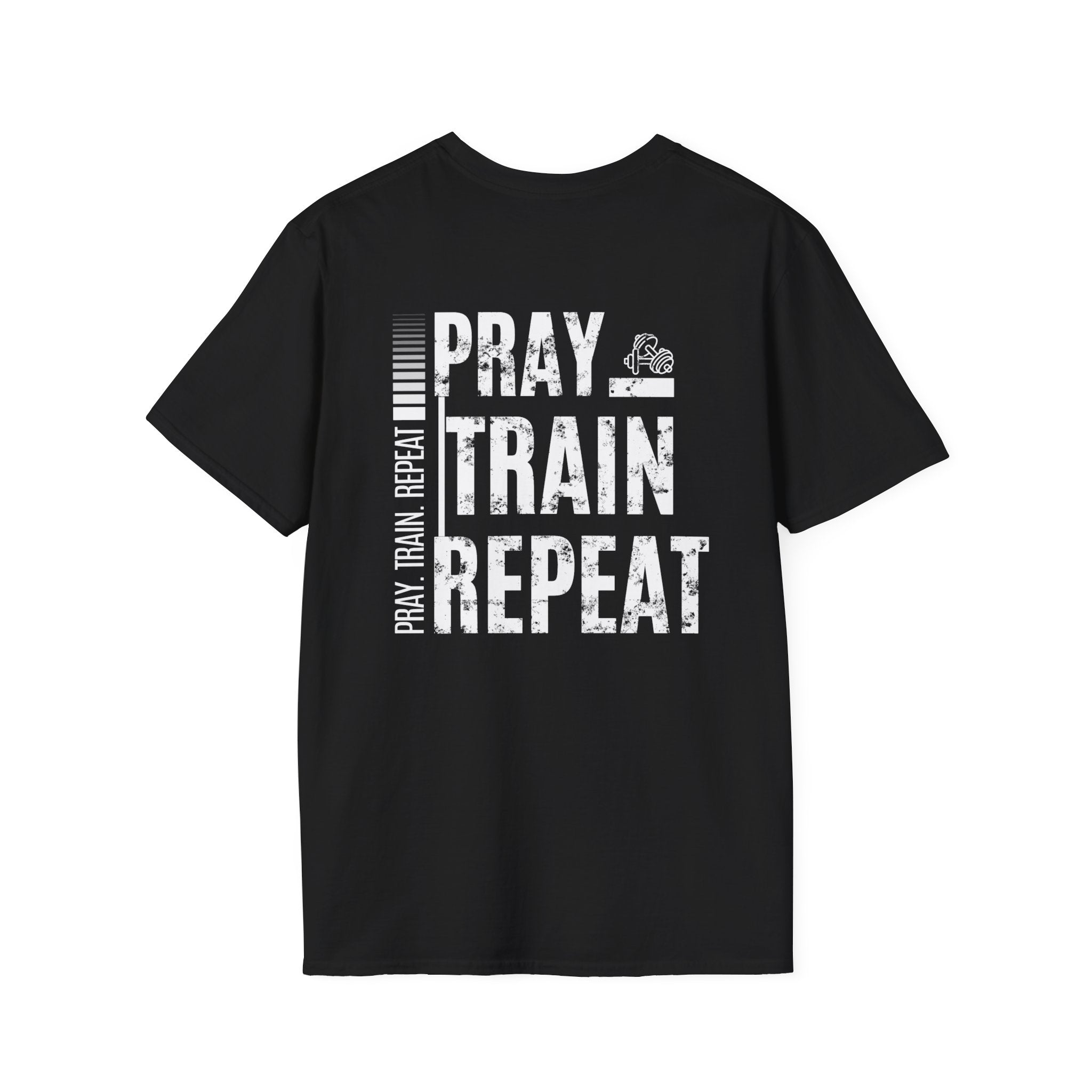 Pray Train Repeat Tee – Faith Meets Fitness Motivation