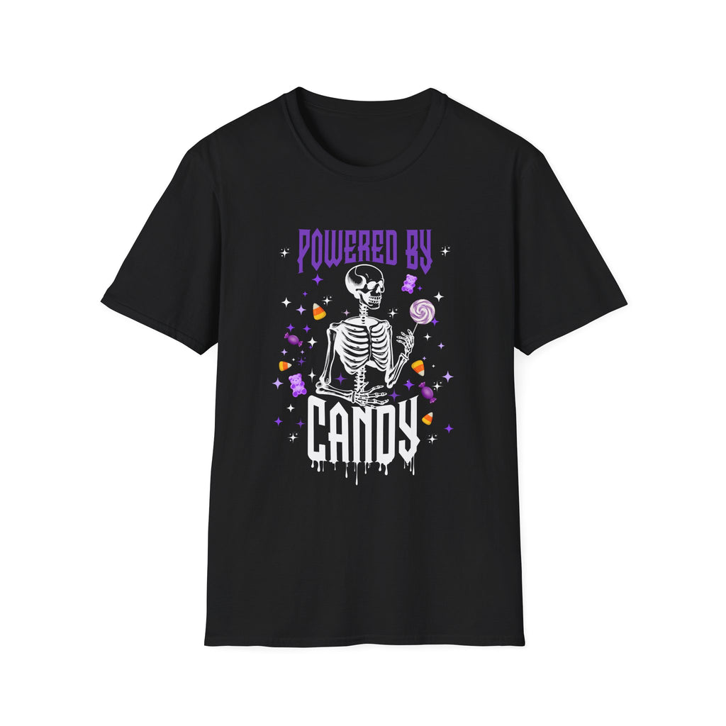 "Powered By Candy" Skeleton Halloween Graphic Tee