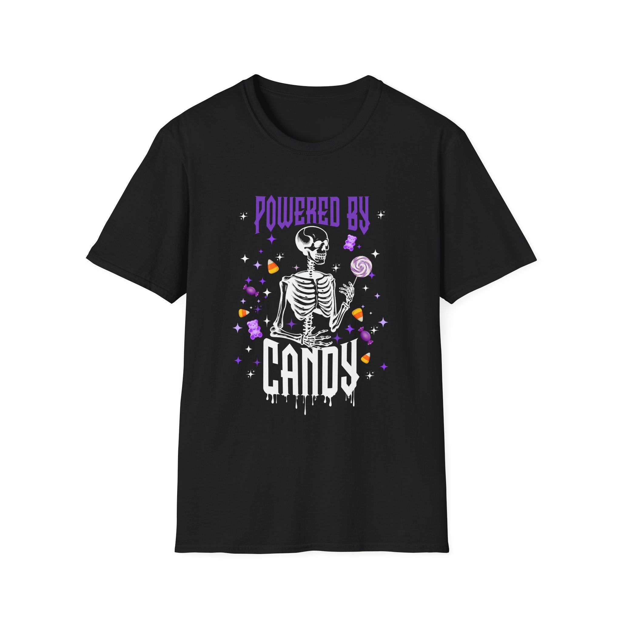 "Powered By Candy" Skeleton Halloween Graphic Tee