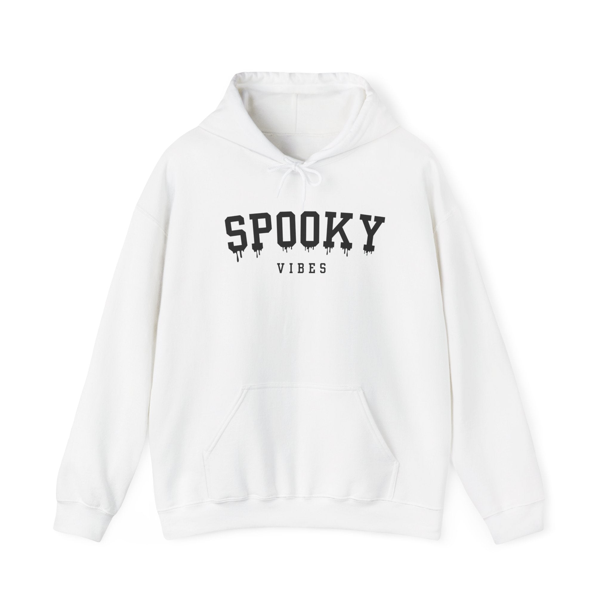 Spooky Vibes Drippy Text White Hoodie