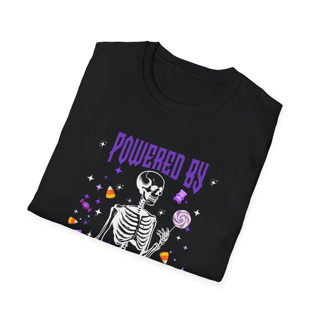 "Powered By Candy" Skeleton Halloween Graphic Tee