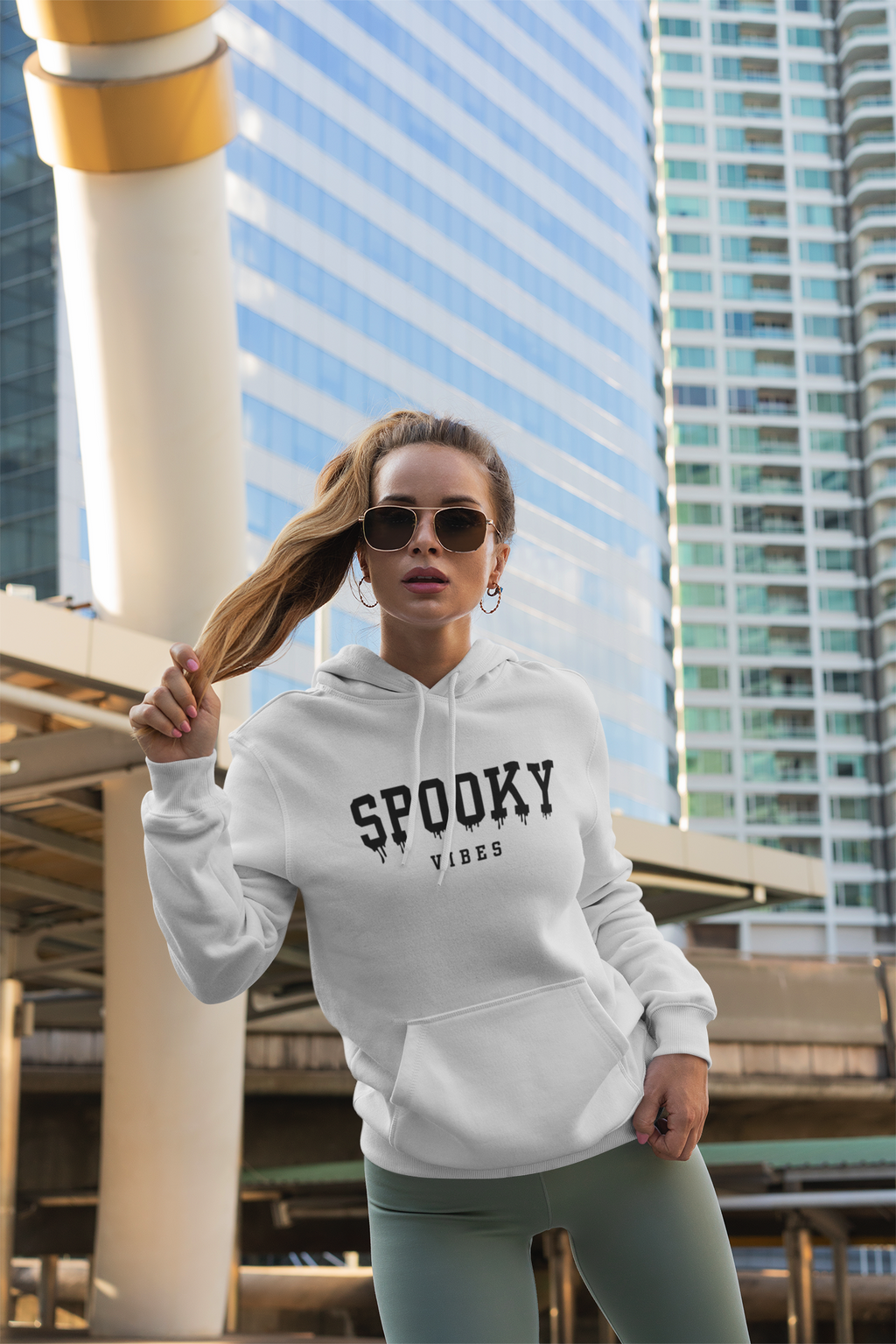 Spooky Vibes Drippy Text White Hoodie