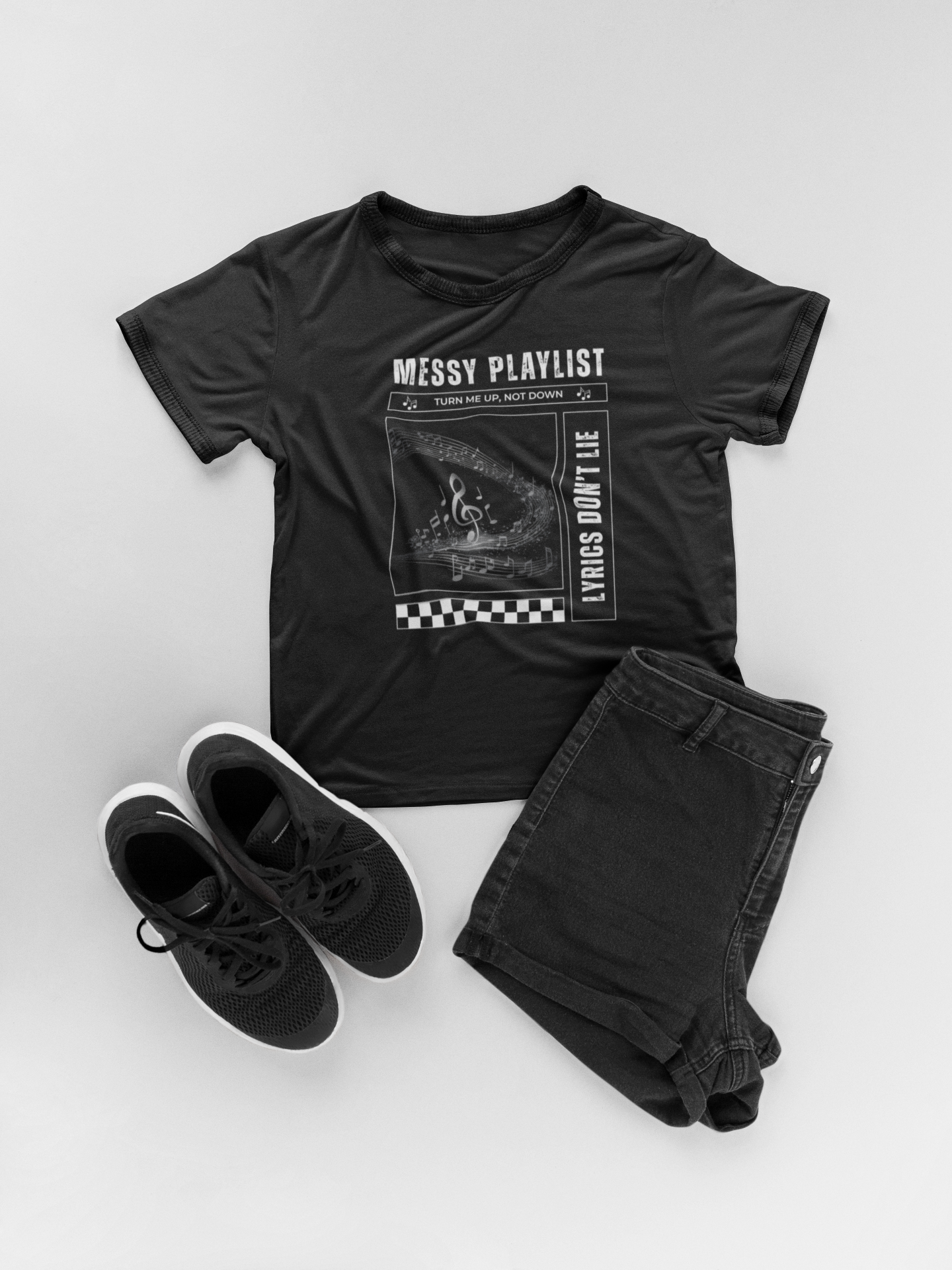 Messy Playlist Music Tee - Turn me Up, Not Down