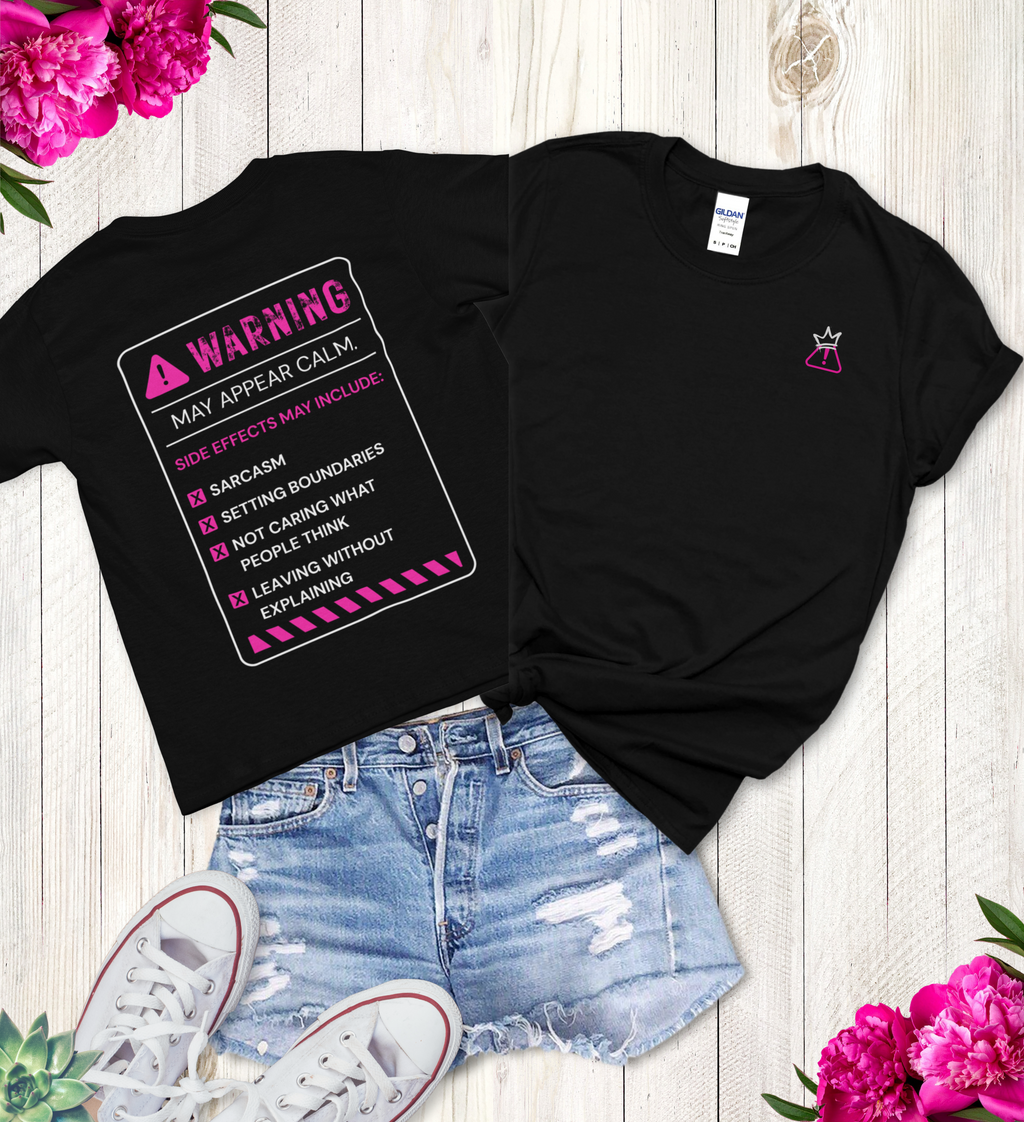 Warning: May Appear Calm – Black Softstyle Tee