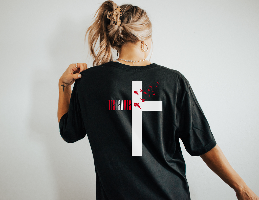 Jesus Saves Cross & Birds Tee | Gildan Softstyle® 64000