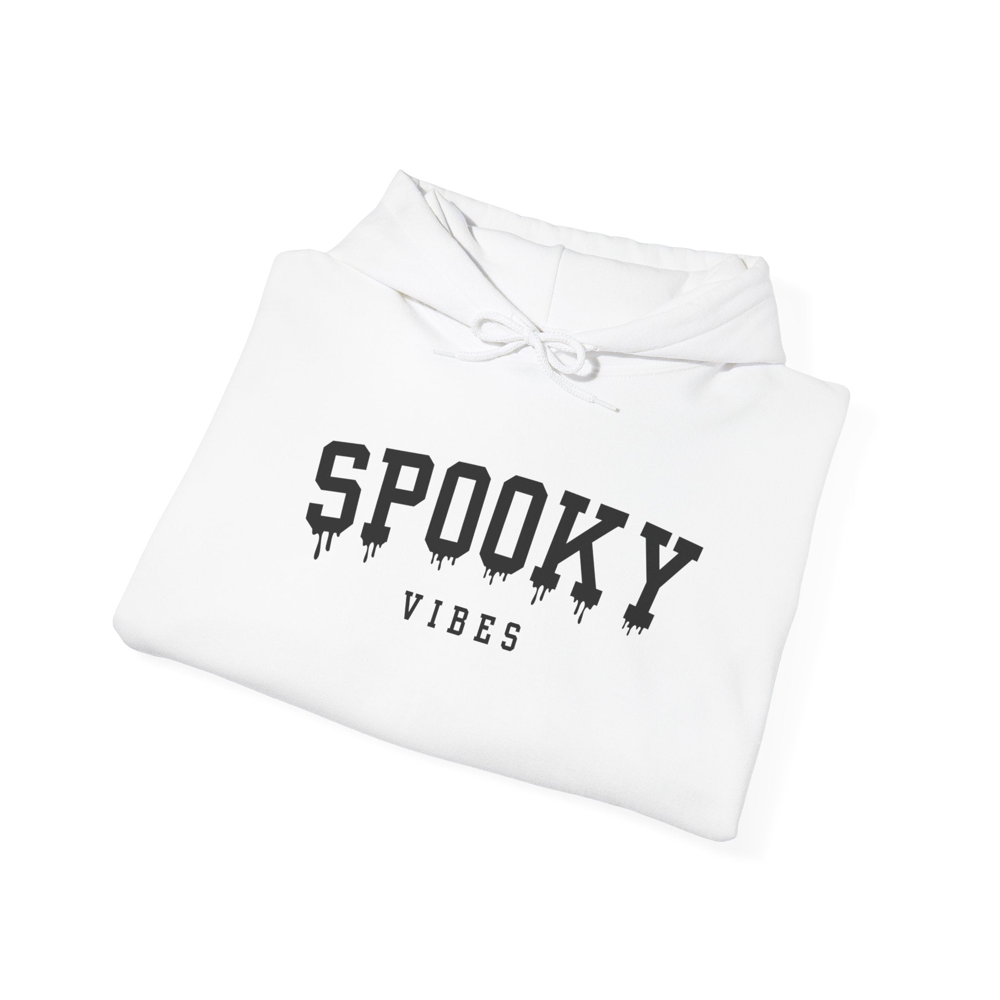 Spooky Vibes Drippy Text White Hoodie