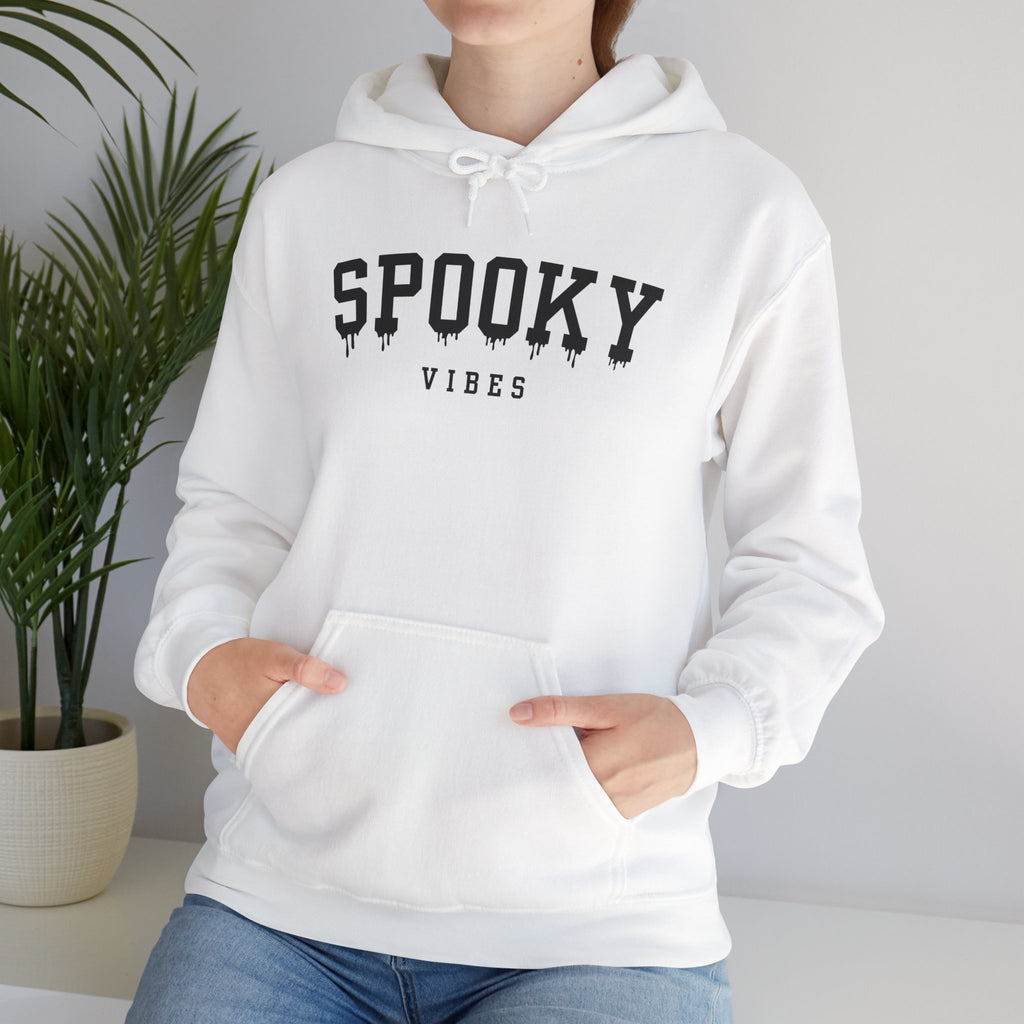 Spooky Vibes Drippy Text White Hoodie