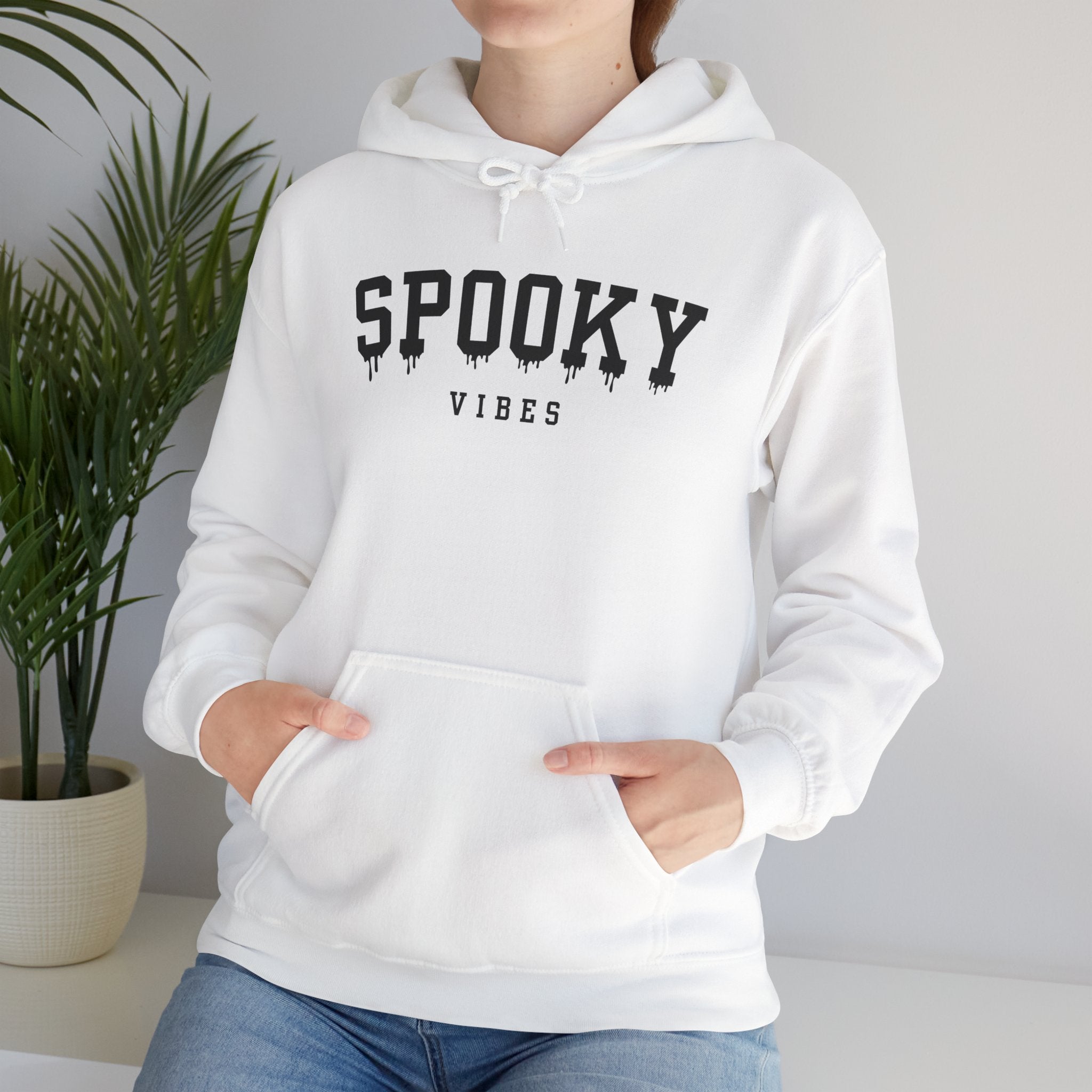 Spooky Vibes Drippy Text White Hoodie