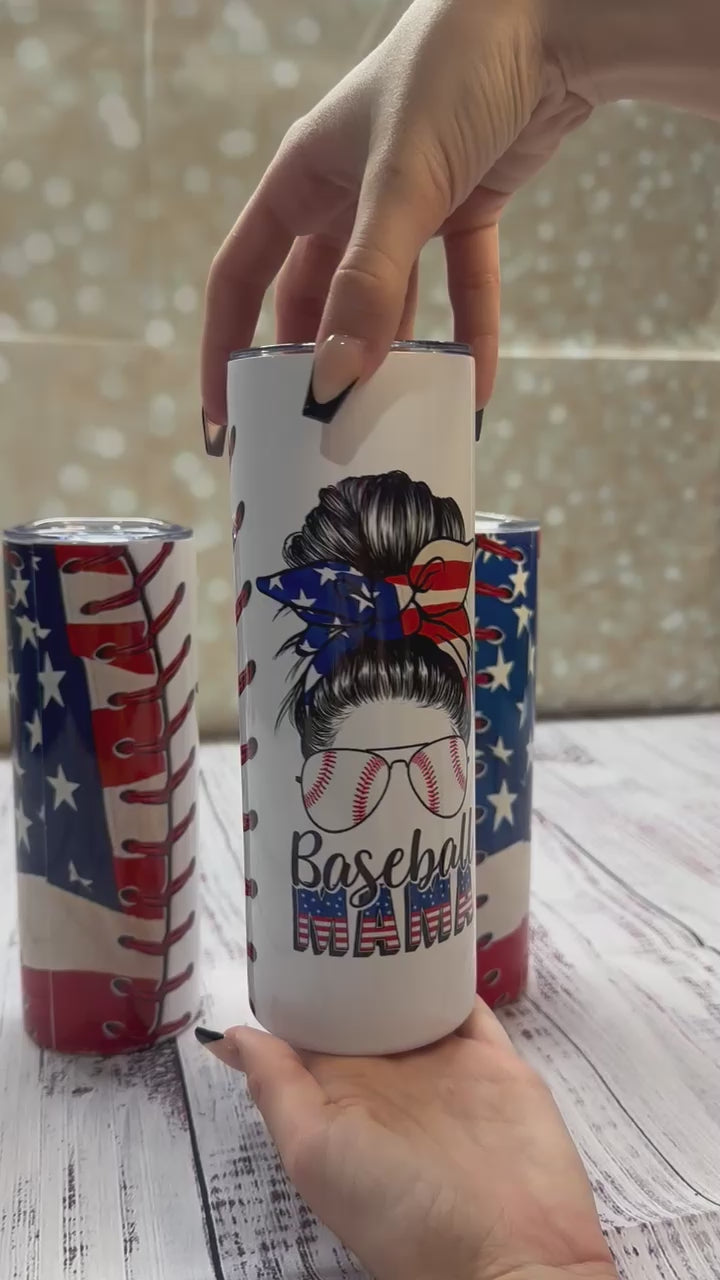 Baseball Mama 20oz Stainless Steel Tumbler – Patriotic Edition